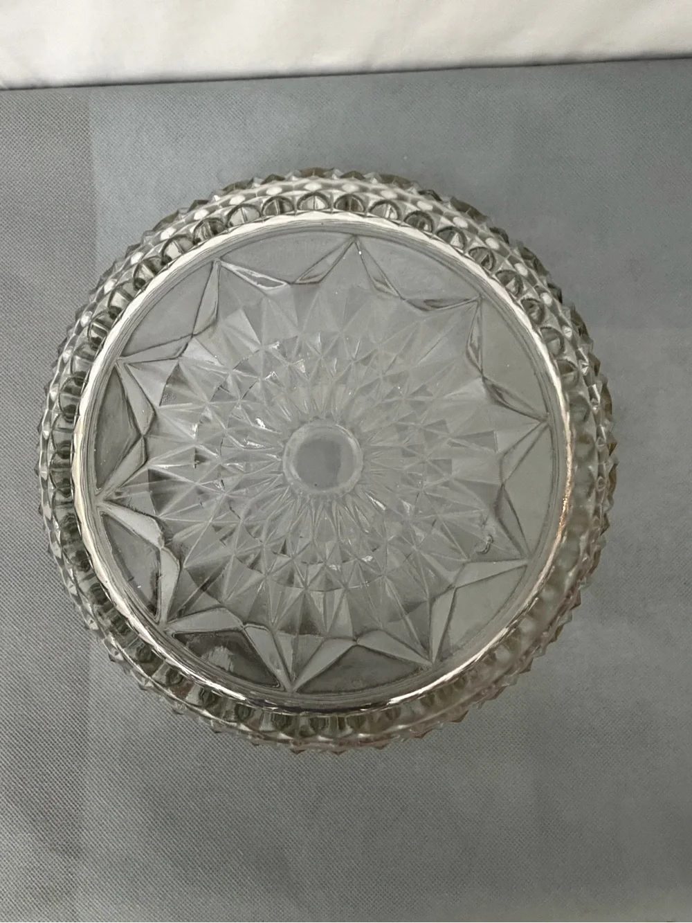 Crystal Glass Bowl with Silver Rim Cut Glass Vintage (F244)